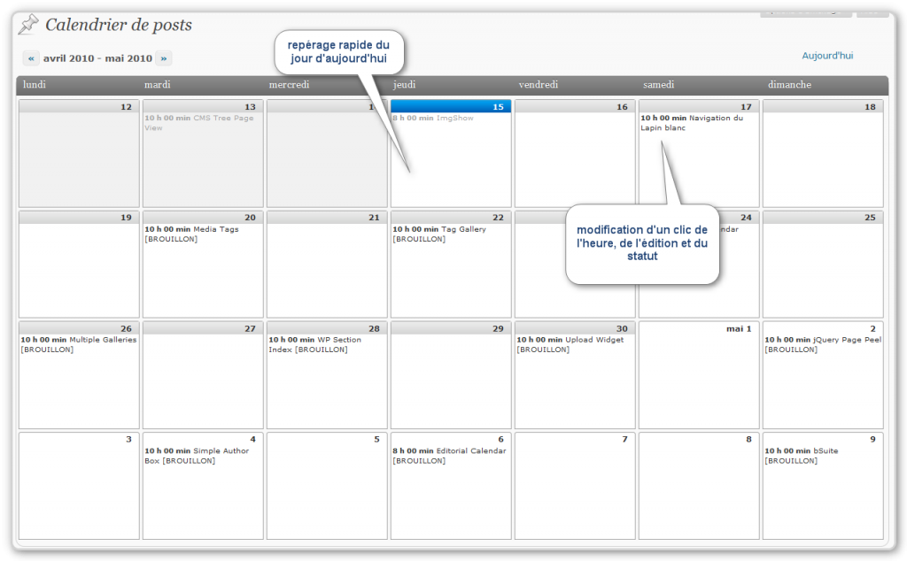 Editorial Calendar L'Écho des Plugins WP