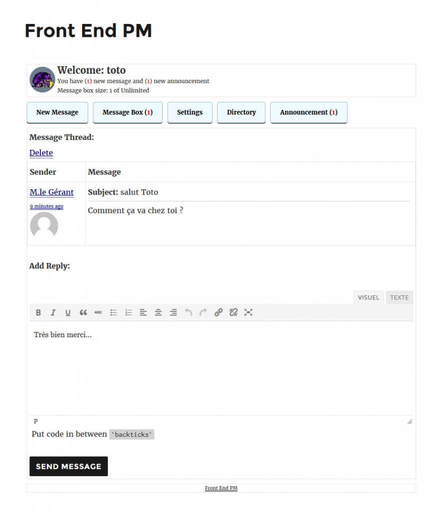 Front End PM - L'Écho des Plugins WP