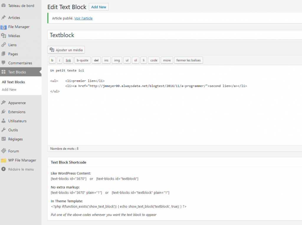 Reusable Text Blocks – L'Écho des Plugins WP