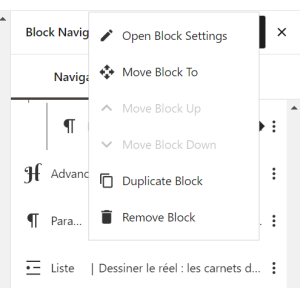 block navigation clic droit