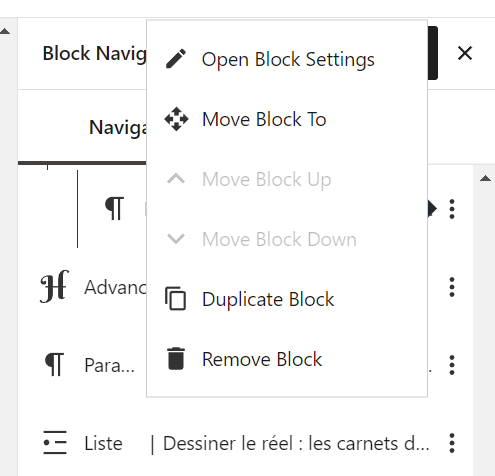 block navigation clic droit